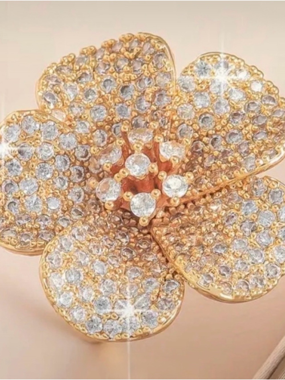 Gold Crystal Pave Flower ring Elegant Women's Jewelry
